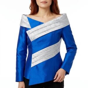 NWT EY Boutique Polyester Blend Blue Colorblock Lined Top Women Size 8